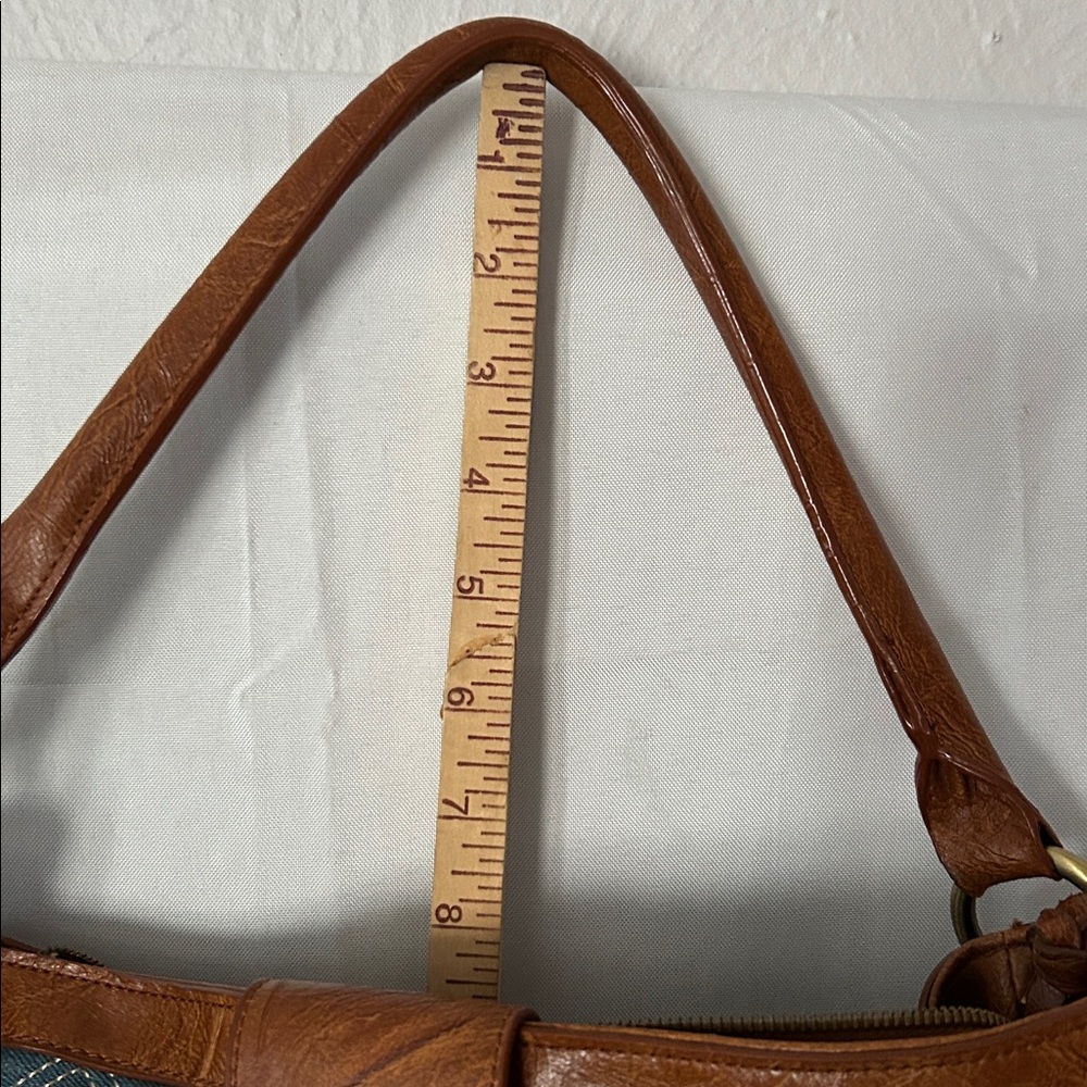 Denim and Faux Leather Diamond Stitched Hobo Style Bag - Picture 14 of 15